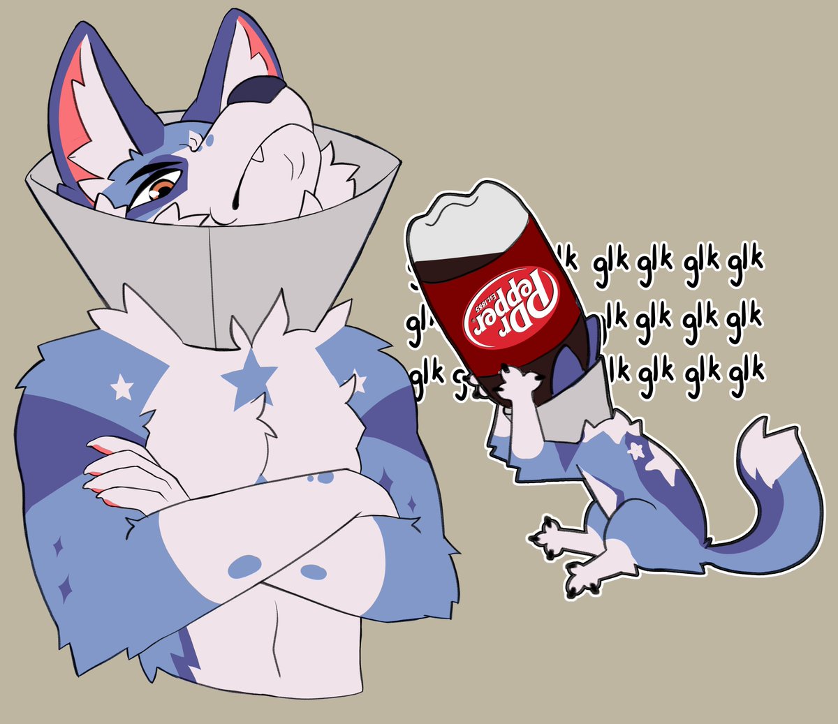 Tullow7's tweet photo. Got caught licking my balls again, but the cone of shame wont stop my Dr Pepper addiction :3

Amazing art from the amazing @ItsZapuccino https://t.co/tT17VOXbeL