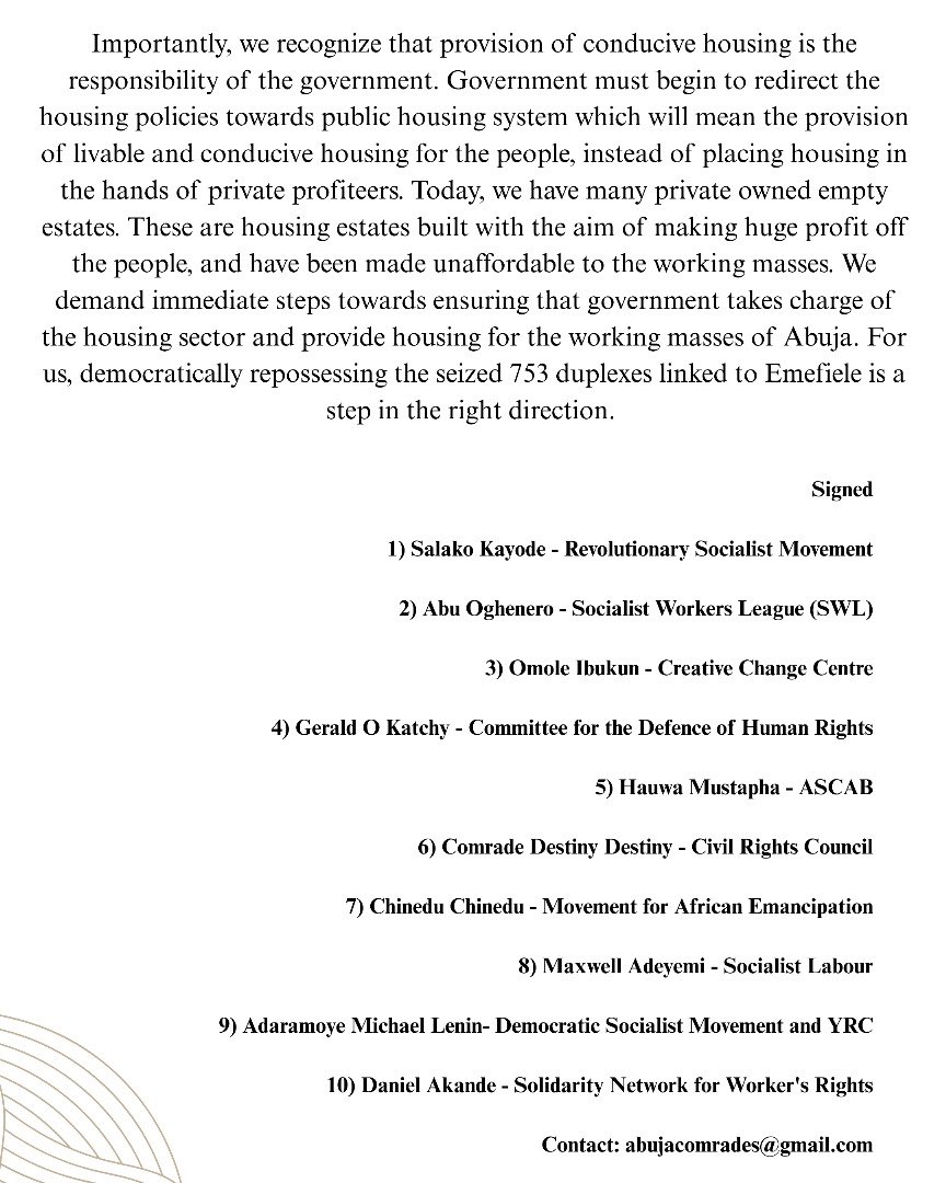 Arise4freedom's tweet photo. Emefiele’s estate loot is directly derived from the National commonwealth and hence is the property of the people. We call for the Social repossession and redistribution of this estate to homeless, and poor people affected by the housing crisis in the City. https://t.co/KoqKCnUBS1