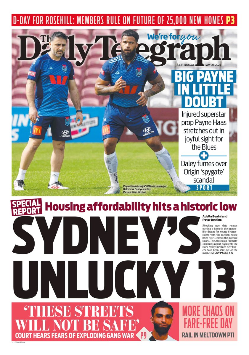 🇦🇺 Sydney's Unlucky 13

▫The bleak reality facing young Sydneysiders wanting to buy their first homes has been laid bare by a new report into the escalation of property prices over the last 50 years
▫<a href="/adellabeaini/">Adella Beaini</a> &amp; Peter Jenkins

#frontpagestoday #Australia <a href="/dailytelegraph/">The Daily Telegraph</a>