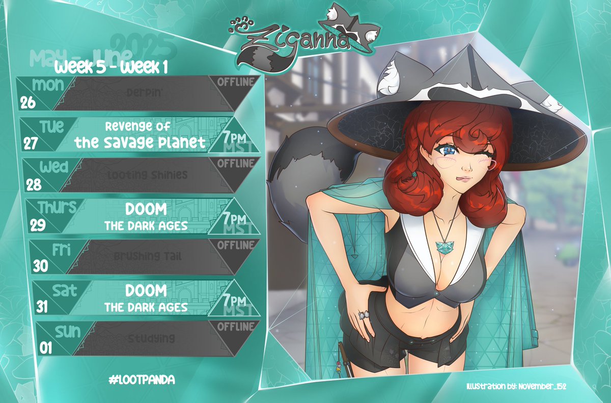ZigTrashPanda's tweet photo. Schedule is crazy for this week! Mostly just me playing a lot of doom cause you know, who isn't addicted to it and 100% it? 🤪
#twitchaffiliate #Vtuber #ENVtubers #TwitchStreamers #LootPanda #VtubersEN https://t.co/lPOkyRJ2ql