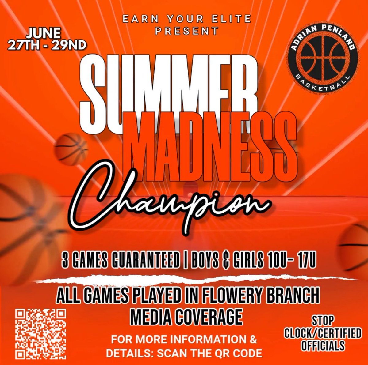 EarnYourElite (@earnyourelite) on Twitter photo Summer Madness is back!
June 27โ29 | Flowery Branch, GA
Hosted by <a href="/EarnYourElite/">EarnYourElite</a> x <a href="/AP_BBall/">AdrianPenlandBBall</a>
Boys & Girls Divisions | 10Uโ17U
3 Games Guaranteed | Media Coverage @DTUnFilUnCen247 | Certified Officials
Scan the QR code to sign up!
#SummerMadness #AAUBasketball #EarnYourElite Summer Madness is back!
June 27โ29 | Flowery Branch, GA
Hosted by <a href="/EarnYourElite/">EarnYourElite</a> x <a href="/AP_BBall/">AdrianPenlandBBall</a>
Boys & Girls Divisions | 10Uโ17U
3 Games Guaranteed | Media Coverage @DTUnFilUnCen247 | Certified Officials
Scan the QR code to sign up!
#SummerMadness #AAUBasketball #EarnYourElite