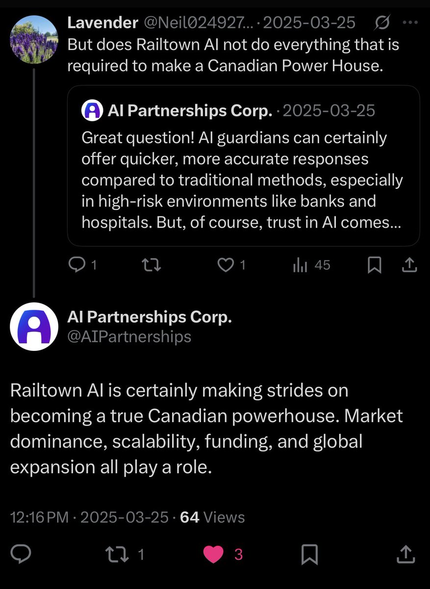 “Railtown AI $RAIL.C is certainly making strides on becoming a true Canadian powerhouse. Market dominance, scalability, funding, and global expansion all play a role.” <a href="/AIPartnerships/">AI Partnerships Corp.</a> 

#ai #artificialintelligence