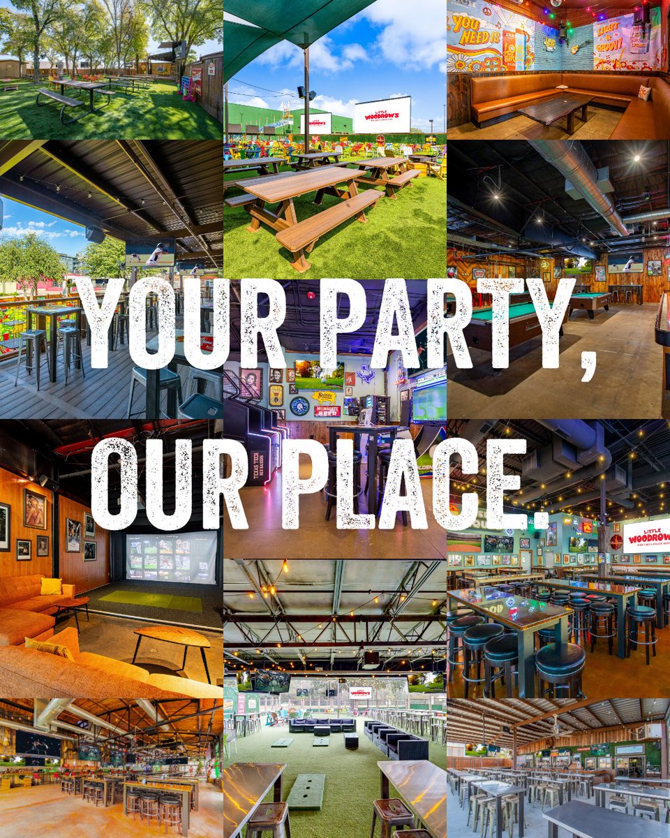 🎉 No two Little Woodrow’s are the same—each one’s got its own vibe, layout, and ways to party.

From backyard-style patios to big game setups, we’ve got the perfect spot for your crew.

👉 Book your party today: littlewoodrows.com/events
#PartyAtWoodrows #GoodTimesEveryTime