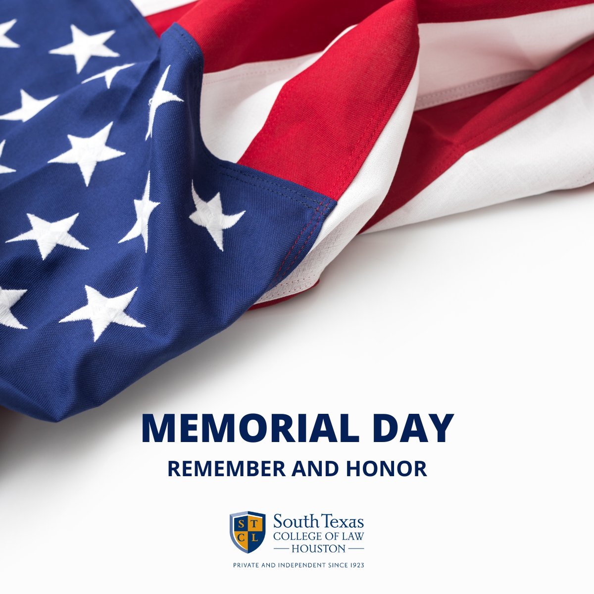 STCL_Houston's tweet photo. This Memorial Day, we honor those who are gone but never forgotten.
#STCLHouston #SouthTexasLaw https://t.co/QgGixAMCEj