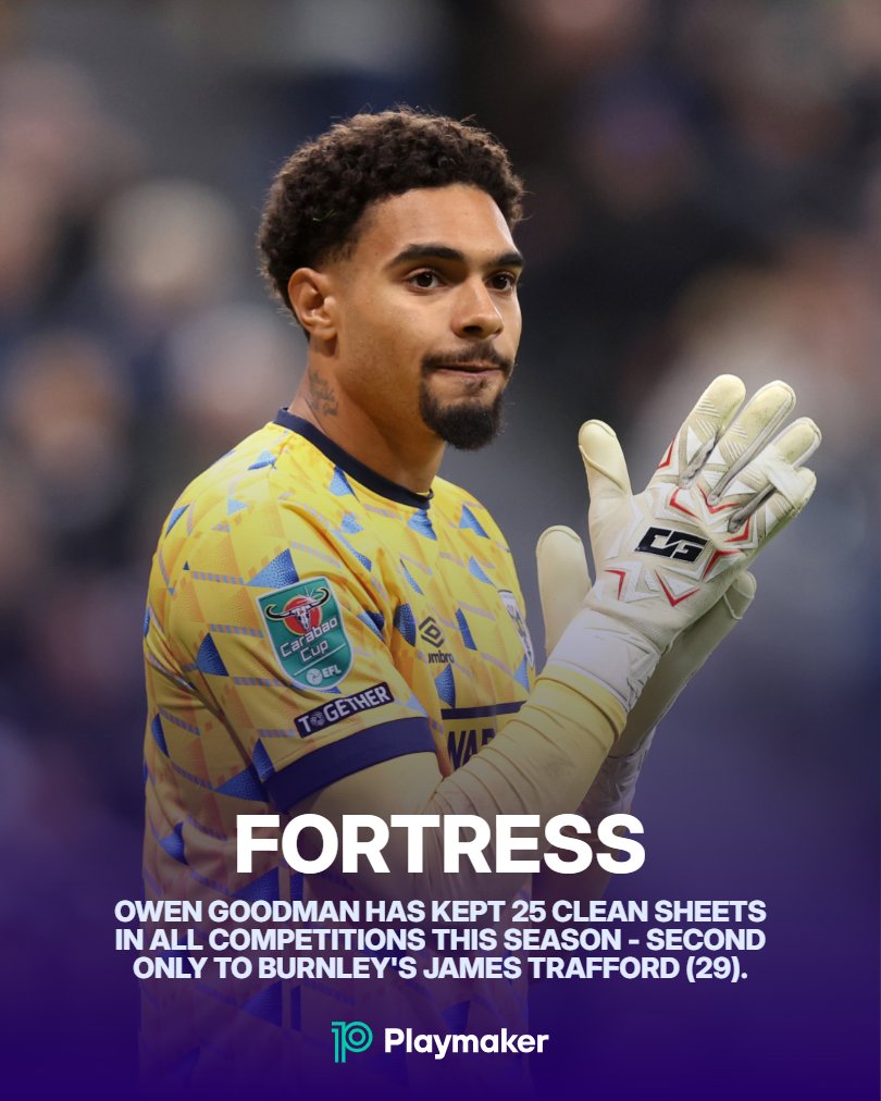 🧤Goalkeepers to record 25+ clean sheets this season ('The 92'; all comps):

29⛔️: James Trafford
25⛔️: 🆕Owen Goodman🆕

#AFCW #afcwimbledon