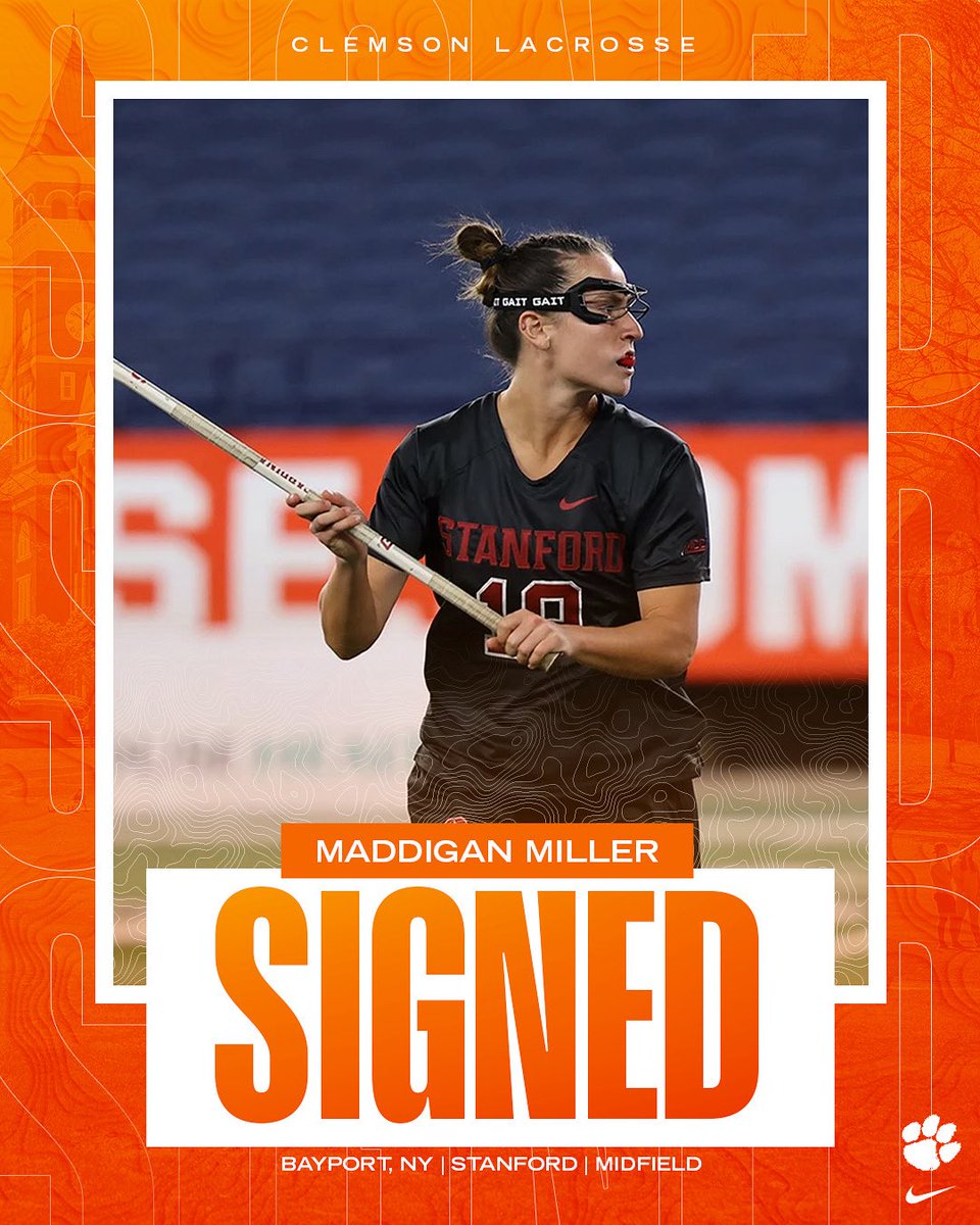 ClemsonWlax's tweet image. Welcome to the Clemson Family Maddigan!
Transferring from Stanford, we can’t wait to showcase her talents in Tigertown!