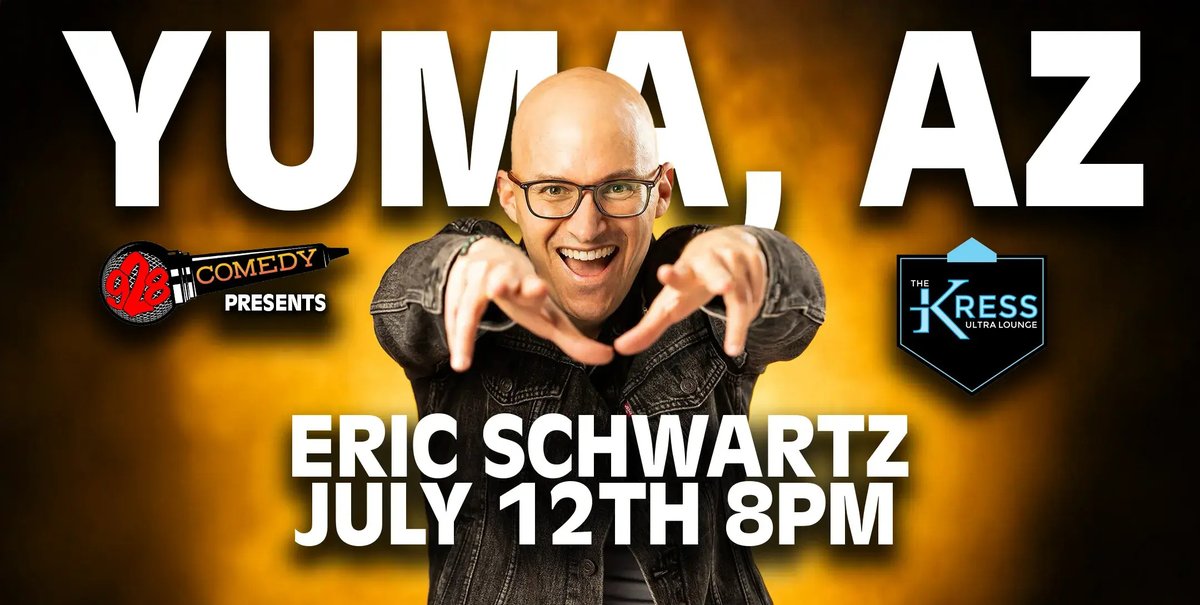 The Hilarious <a href="/ericschwartz/">Eric Schwartz</a> is one of the most creative &amp; original comedians working today, he has earned the description, “Everything there is to love about entertainment” &amp; he's coming to <a href="/thekressyuma/">The Kress</a> on Saturday, July 12th! Tickets are moving fast! 
Link in bio. #Yuma #YumaAZ