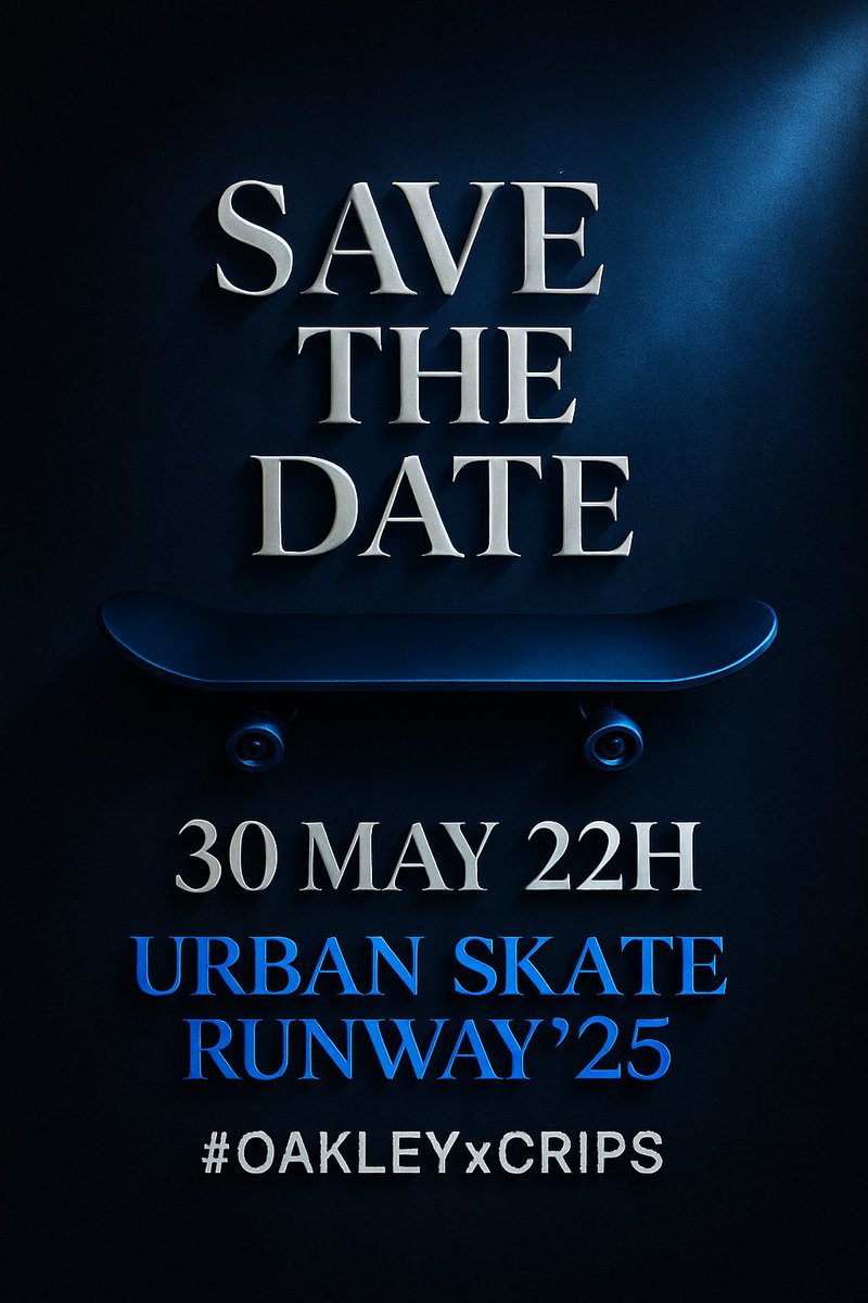 💥 The streets are calling.
Join us for URBAN SKATE RUNWAY’25 – an exclusive event by Oakley x CRIPS, happening May 30th at 22H (BRT).

💙 Blue Carpet starts before the show – arrive in style.
🛹 Fashion meets street energy like never before.

#OAKLEYxCRIPS #OAKLEYHBT
