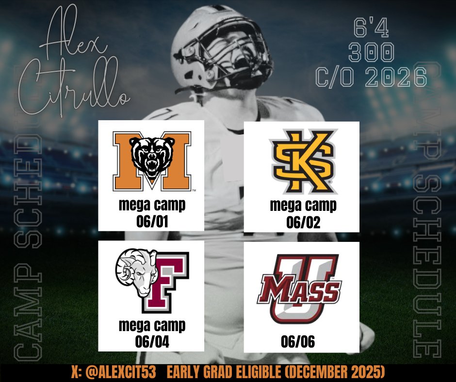 Alexander Citrullo (@alexcit53) on Twitter photo Busy first three weeks of camp season coming up! Thankful for all of the invites! WEEK ONE is on deck starting Sunday! Ready to work!
<a href="/ACHSRecruiting/">Atlantic Coast Football</a> <a href="/CS904_/">Coach Cam</a> <a href="/CoachMikeG60/">Coach Mike G</a> <a href="/904OL/">Ian Silberman</a> <a href="/Coachcliff904/">Cliff Hill</a> <a href="/Dwight_XOS/">Dwight Thomas - Catapult Sports</a> <a href="/DuvalSports/">Duval Sports</a> Busy first three weeks of camp season coming up! Thankful for all of the invites! WEEK ONE is on deck starting Sunday! Ready to work!
<a href="/ACHSRecruiting/">Atlantic Coast Football</a> <a href="/CS904_/">Coach Cam</a> <a href="/CoachMikeG60/">Coach Mike G</a> <a href="/904OL/">Ian Silberman</a> <a href="/Coachcliff904/">Cliff Hill</a> <a href="/Dwight_XOS/">Dwight Thomas - Catapult Sports</a> <a href="/DuvalSports/">Duval Sports</a>