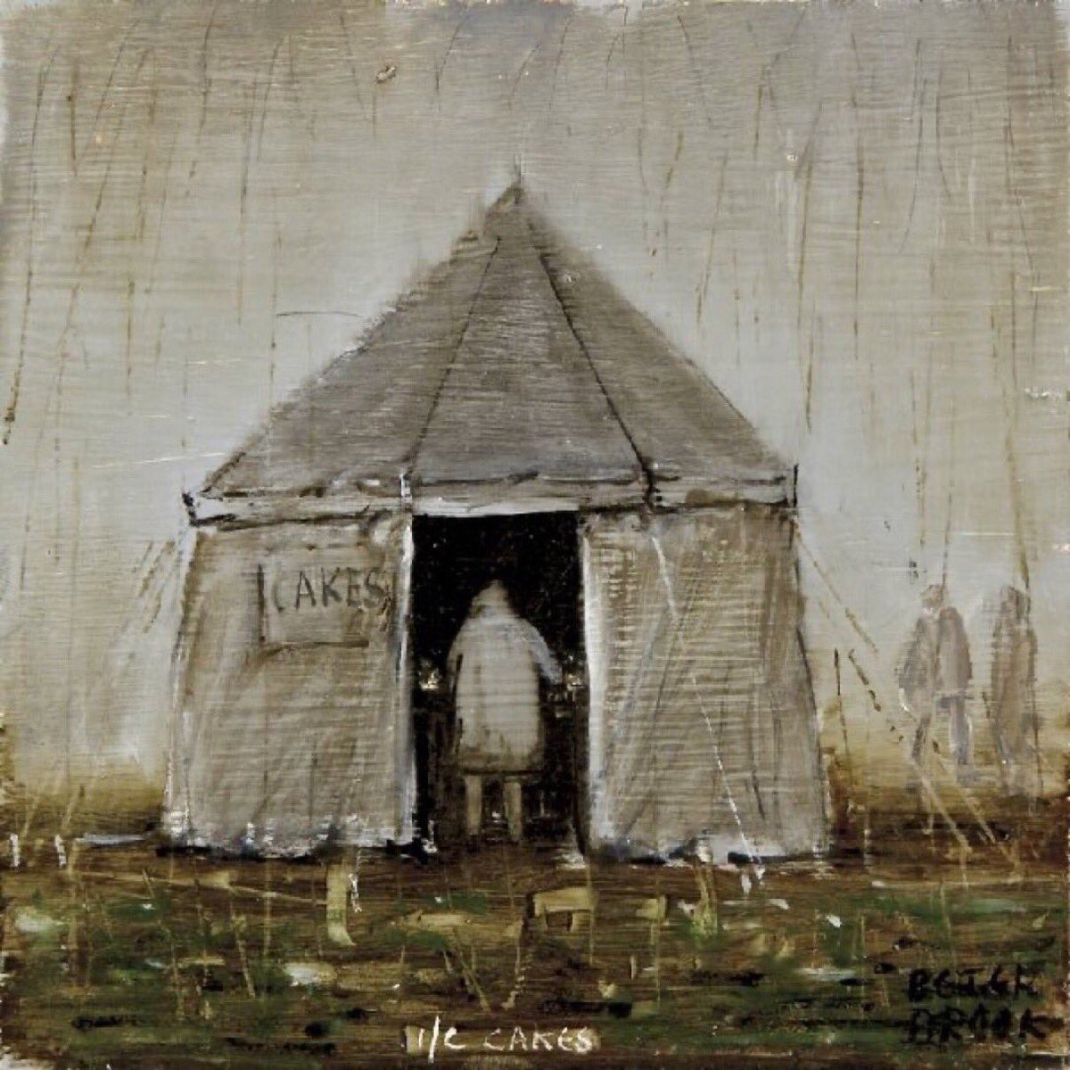 Wet and windy this afternoon and stereotypically bank holiday weather, with many outdoor events no doubt suffering the fate of Peter Brook’s ‘I/C Cakes’. Always attracted to the incongruous, the sign on the tent in an obvious washout would have appealed to his sense of humour.