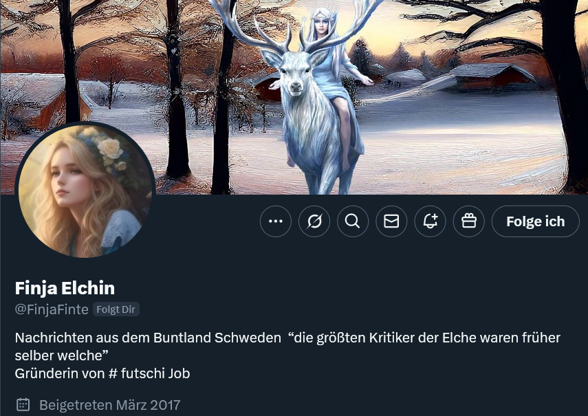 โง ๐บ๐๐ ๐พ๐๐๐๐๐ ๐ญ๐๐๐๐๐๐ โง (@_meinereiner_) on Twitter photo "#Futschi - Finja" war seinerseit einer der ersten Accounts, die mir auf Twitter folgten.
Nun ist der alte Account #futschi.
Vielleicht mag der ein oder andere ja dem neuen <a href="/ElchfrauFinja/">DieElchfrau</a> (wieder) folgen. ๐ "#Futschi - Finja" war seinerseit einer der ersten Accounts, die mir auf Twitter folgten.
Nun ist der alte Account #futschi.
Vielleicht mag der ein oder andere ja dem neuen <a href="/ElchfrauFinja/">DieElchfrau</a> (wieder) folgen. ๐