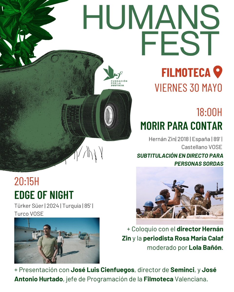 #HumansFest2025 🎬

Cicle "Conflictes armats i cultura de pau"
📍 La Filmoteca València
🗓️ Primera cita: divendres 30 de maig

Ciclo "Conflictos armados y cultura de paz"
📍 La Filmoteca València
🗓️ Primera cita: viernes 30 de mayo

🎟️ ivc.gva.es/es/audiovisual…
#DDHH #cinema #cine