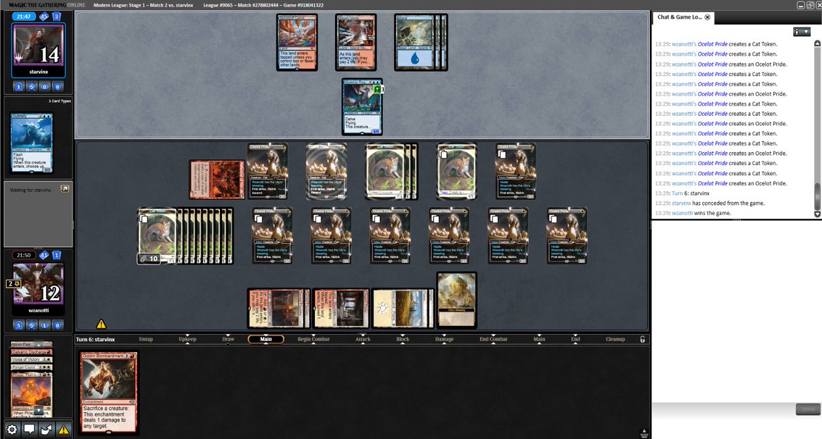 Imagine a scenario where my opponent’s only interaction on my next turn will be having Murktide as a blocker. In this scenario, ignoring the draw, how many 1/1 cats and ocelots will I create at the end of my next turn?

First correct answer wins 1 month of access to my Patreon!