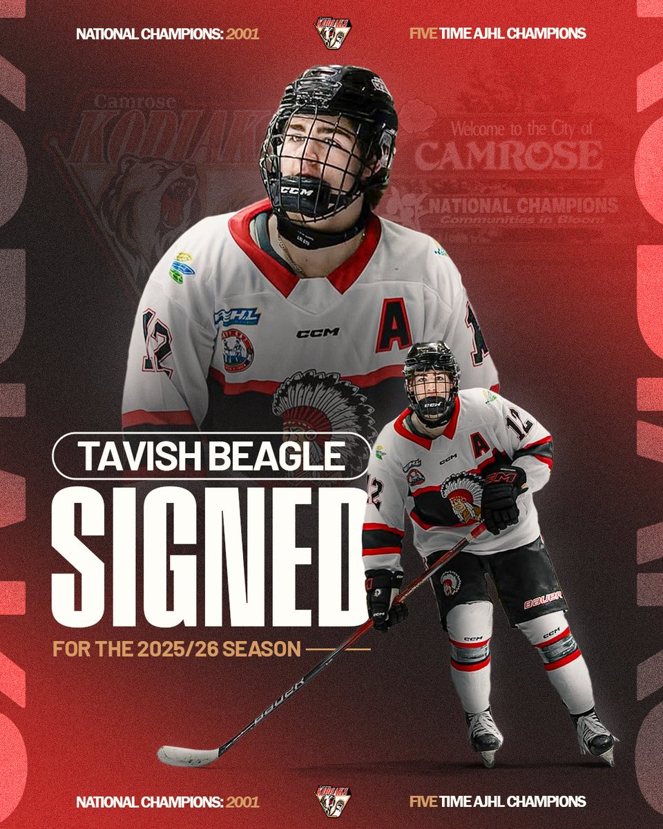 🚨 Signing Alert 🚨

The Camrose Kodiaks are excited to welcome forward Tavish Beagle! 🐻🏒

Tavish joins us after a strong season with the Red Deer Chiefs U18 AAA, where he ranked 3rd in the AEHL U18AAA in points with 23 goals and 28 assists for 51 points in 36 games!

#GoKods
