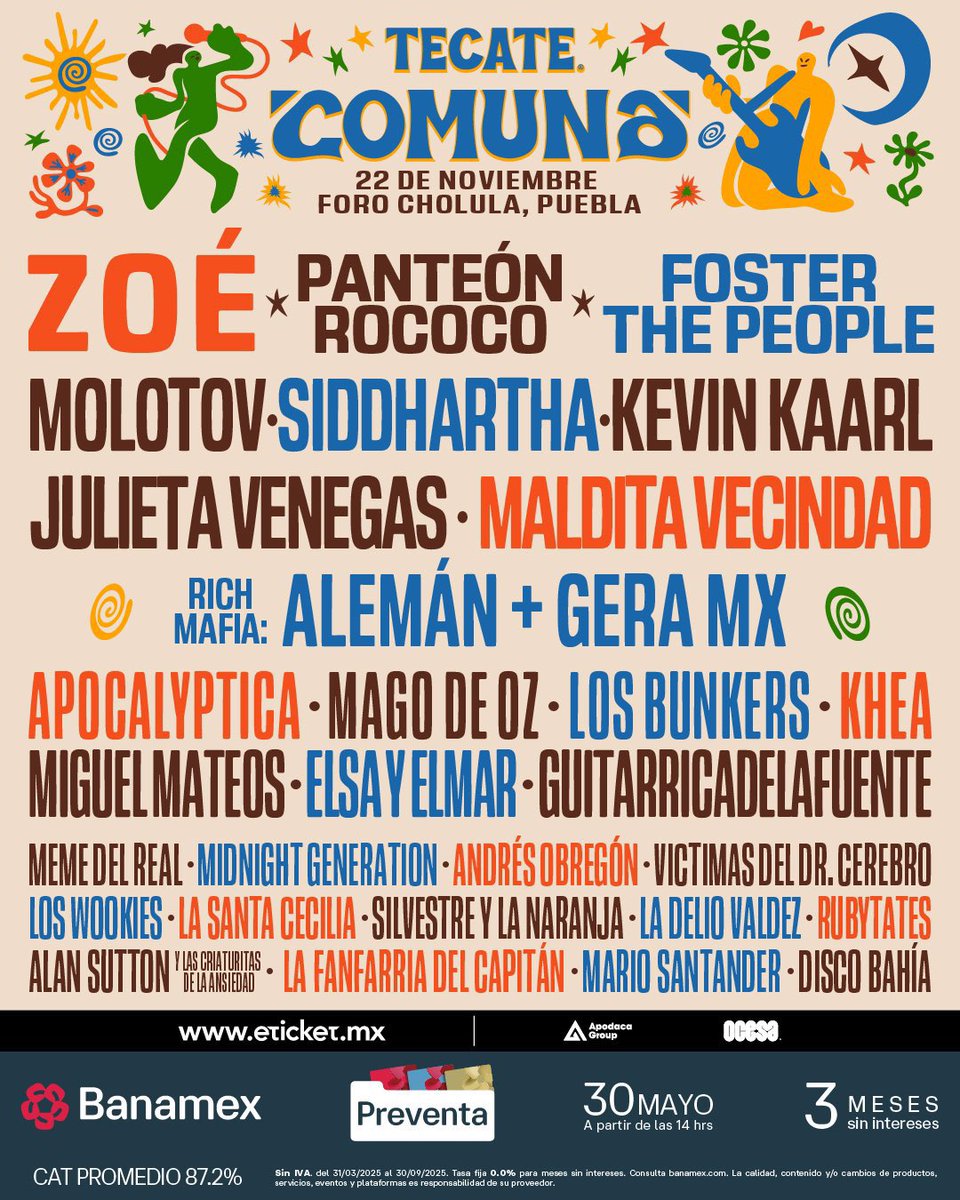 ticketelhamster's tweet image. 🚨El 22 de Noviembre la cita es en Tecate Comuna y este es el LINEUP✨🎸

💳 #PreventaBanamex 30 de Mayo 2pm
👉🏻 Boletos en venta libre este 31 de Mayo a partir de las 10am a través de Eticket.

#tecatecomuna @TecateComuna @ApodacaGroup @ocesa_total