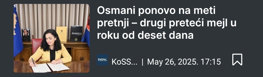 Without intending to downplay the seriousness of the threats directed at Ms. <a href="/VjosaOsmaniPRKS/">Vjosa Osmani</a>, I must emphasize that we have submitted over 1,500 documented threats to the Kosovo Police—threats that were directed at us as representatives of Serbian Democracy <a href="/SrbDemokratija/">Srpska demokratija</a>.

To