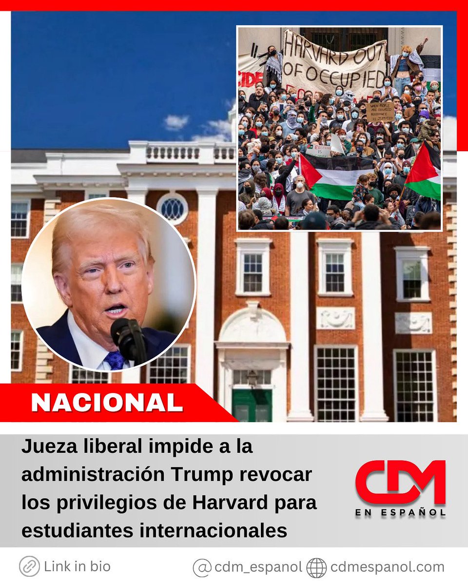 NACIONAL 🇺🇸 | Jueza liberal impide a la administración Trump revocar los privilegios de Harvard para estudiantes internacionales

🔗 Link: cdmespanol.com/2025/05/23/jue…
➕ Para más noticias visita: cdmespanol.com

#CDMenEspañol #Noticias #Nacional #Harvard #Trump #Privilegios