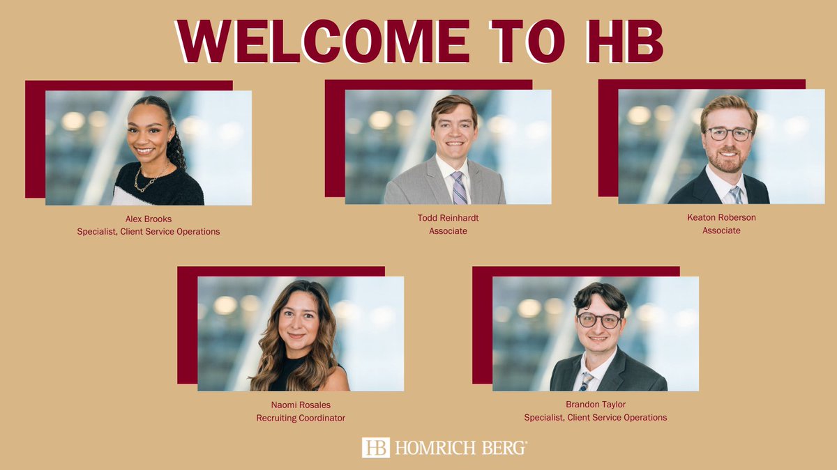 Please join us in welcoming Alex, Todd, Keaton, Naomi, and Brandon to the HB team!

bit.ly/3wajFTP

#homrichberg #fiduciary #feeonly #financialadvisor #financialplanning #ria #financialadvisors #financialplanners #wealthmanagement
#wealthmanagementservices