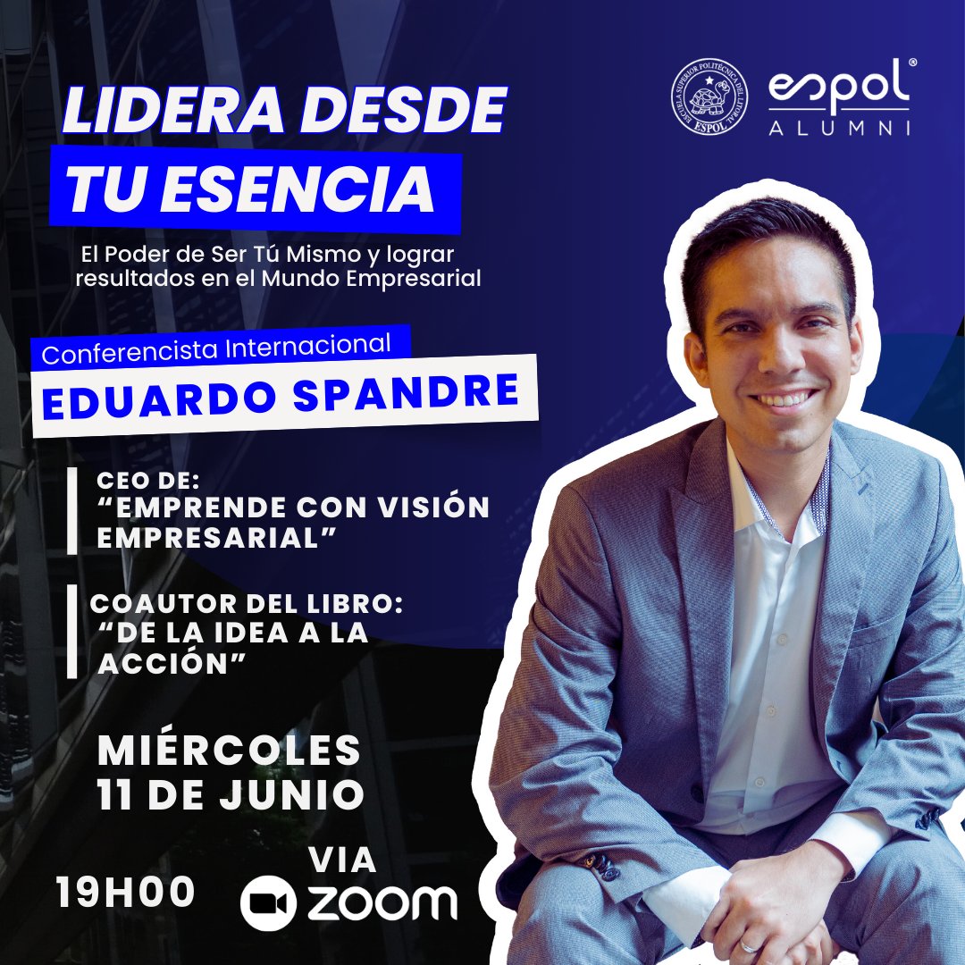 🧭 Lidera desde tu Esencia
✨ El Poder de Ser Tú Mismo y lograr resultados en el Mundo Empresarial

No te pierdas esta charla con Eduardo Spandre

🗓 11 de junio | 🕖 19h00 (EC)
💻 Zoom 
🔗 Inscríbete aquí: forms.office.com/r/wL8wwGghAK?o…