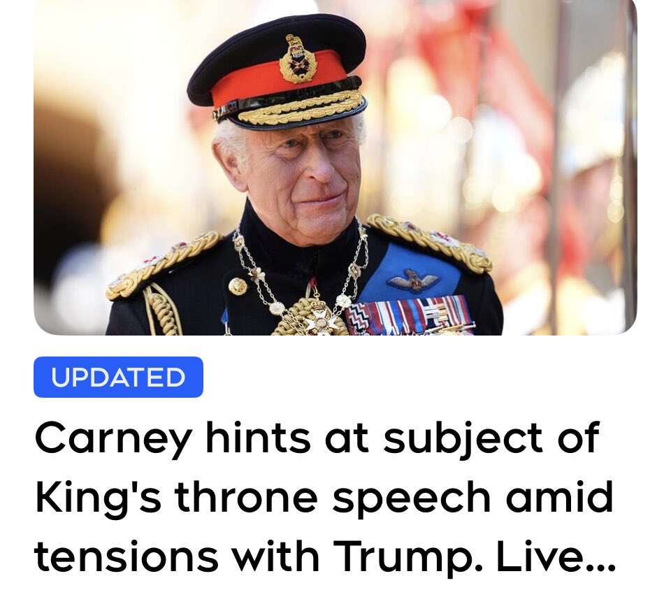 Yes. Embrace the monarchy and honour the King. But PM Carney running straight to London to specifically plead with the King to come and read our speech from the throne because of threats from Trump feels just a bit cringey. Better to face Trump man to man than behind royal skirts