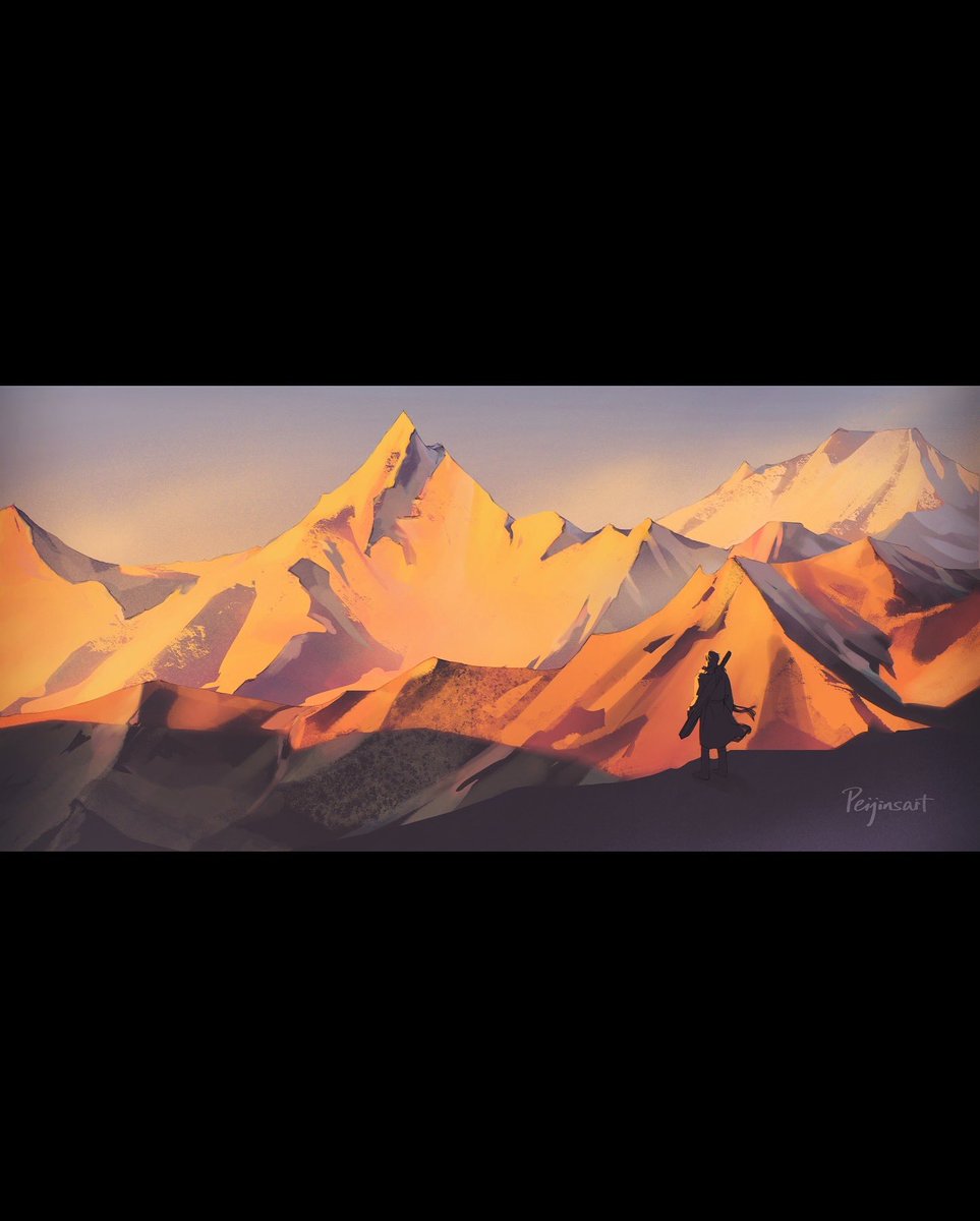 SPeijin's tweet image. A fanart of my favorite line in The Lost Tomb - “当时,我在雪山的垭口徘徊,往远处的山峦看去,在幻觉中看到了闷油瓶站在前面的山崖上,面对着漫天的彩霞,这个情形,同他刚从康巴落出来,往人世间走的那一天,看到的一模一样。” #瓶邪 #盗墓笔记 #thelosttomb #张起灵 #吴邪