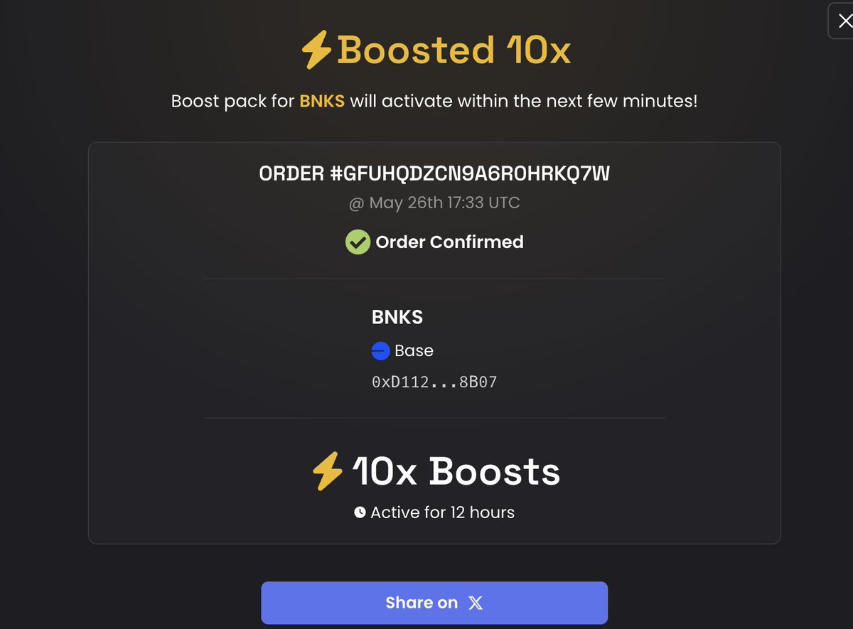 ⚡ Boosted 10x $BNKS on DEX Screener!
dexscreener.com/base/0xD112804…