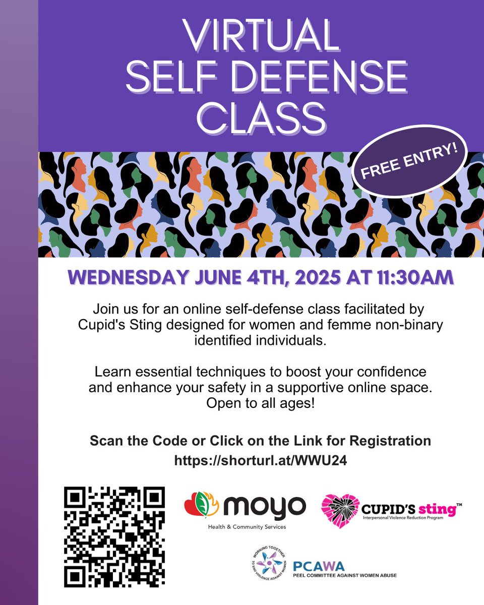Join Moyo &amp; PCAWA for an online self-defense class facilitated by Cupid’s Sting designed for women and femme non-binary identified individuals.

Learn essential techniques to boost your confidence and enhance your safety in a supportive online space.

shorturl.at/WWU24