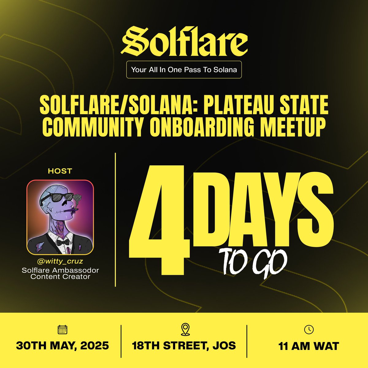 witty_cruz's tweet image. Let the countdown begin. ⏳

4 Days until  @solflare / @solana  : Plateau State Community Onboarding Meet-up  

30th May, 2025.   18th Street, Jos 
11 AM WAT 

#Solflare #Solempire