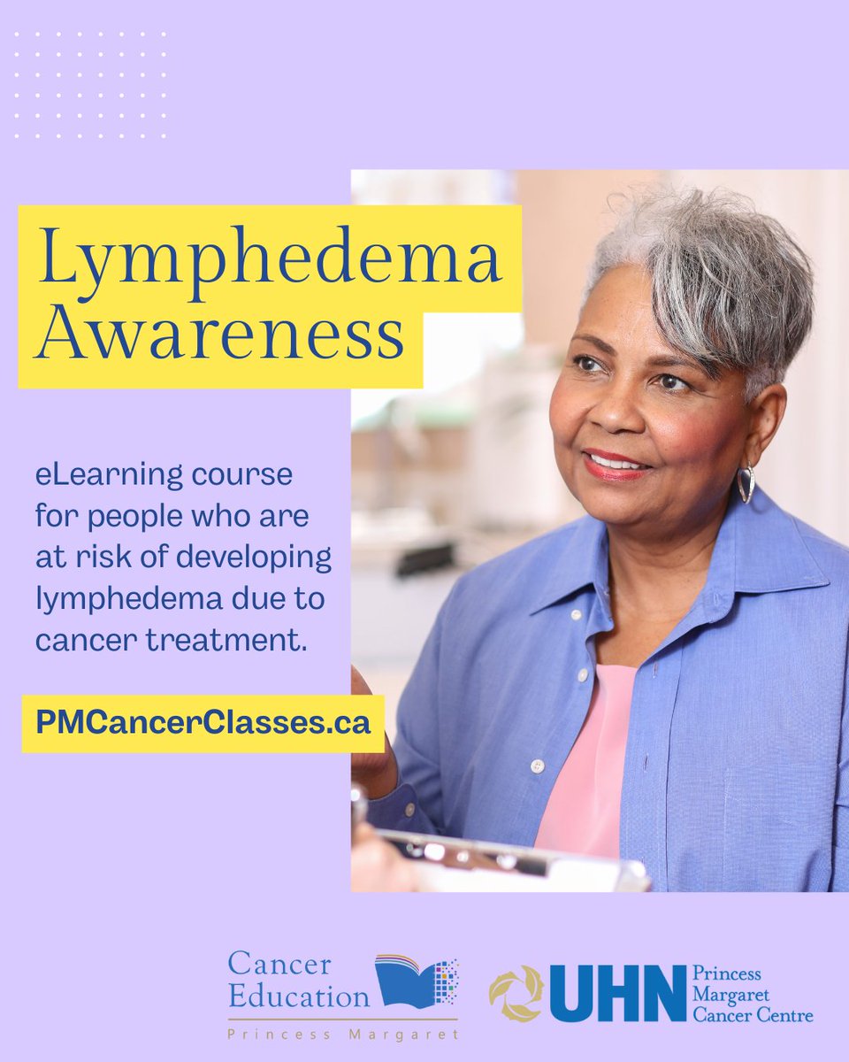 PMCancerEdu's tweet image. Lymphedema is the swelling of a body part caused by a build-up of fluid in the tissues. The Lymphedema Awareness course is for people who are at risk of developing lymphedema due to cancer treatment that damages the lymphatic system. pmcancerclasses.ca/course/view.ph…