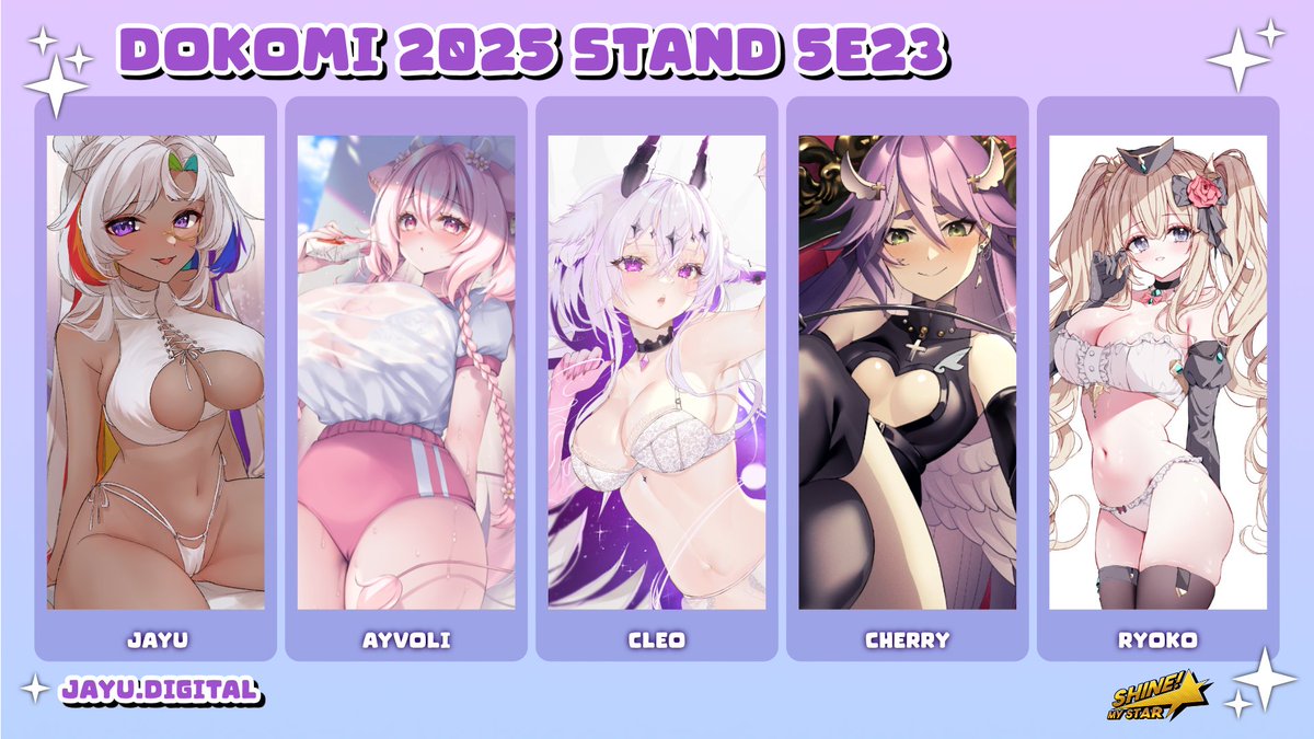 An unserem FSK18 DoKomi Stand (5E23) findet ihr Merch von 

<a href="/jayuhime/">Jayu ✩ Magical Girl VTuber</a> 
<a href="/ayvoli/">ayvoli🌺~ MUHVOLITHON ~🐮</a> 
<a href="/cleoclysm/">Cleo 🌙🌌</a>
<a href="/vt_Cherry/">Cherry 💜 | GER | VTuber</a> 
<a href="/RyokosArt/">atelier.ryoko</a> 

Zudem werden wir einige Displays von <a href="/ShineMyStarTCG/">Shine! My Star | Playtest Set02</a> mitnehmen.