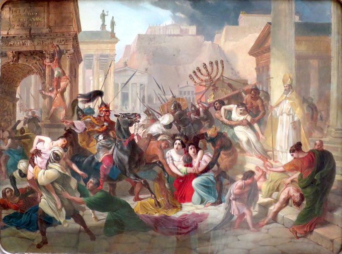 Today in 455, a Vandal army led by Genseric occupies and loots Rome. Although the invaders agree to spare the city's inhabitants and buildings, (fairly or not) wild tales of depredations flourish. Eventually, any public act of wanton defacement will become known as "vandalism"