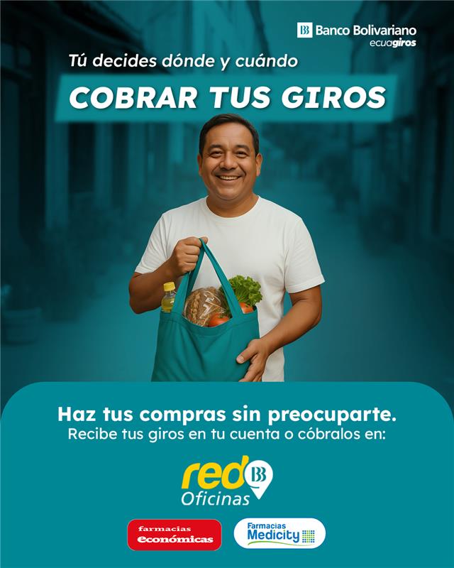 Cuando recibes giros directo a tu cuenta, tienes tiempo para hacer todas las compras que necesitas.👉🏻 Recibirás tus #giros en minutos, de lunes a domingo ¡hasta en feriados y sin costo para ti!

Conócenos más👉 ecuagiros.com
#BancoBolivariano #Remesas #Familia #Ecuador