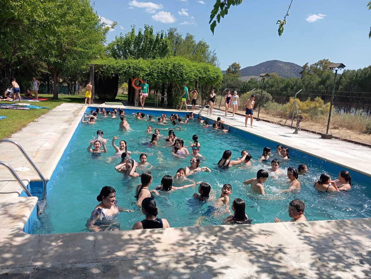 PontiPabloVI's tweet photo. ¡Cómo disfrutan nuestros alumnos de 5º y 6º de Primaria en Espiel, Córdoba! 🏊‍♂️🌳⚽ https://t.co/50OfD50A8Q
