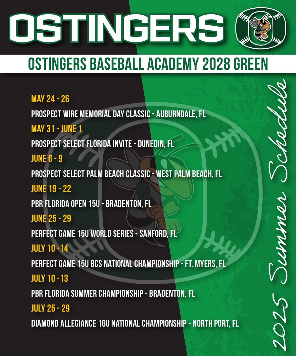 🐝 OSTINGERS SUMMER TEAMS
📅 SCHEDULES ARE UP!

Big summer on deck for our 🐝’s

✅ Mark your calendars!

#PoweroftheO