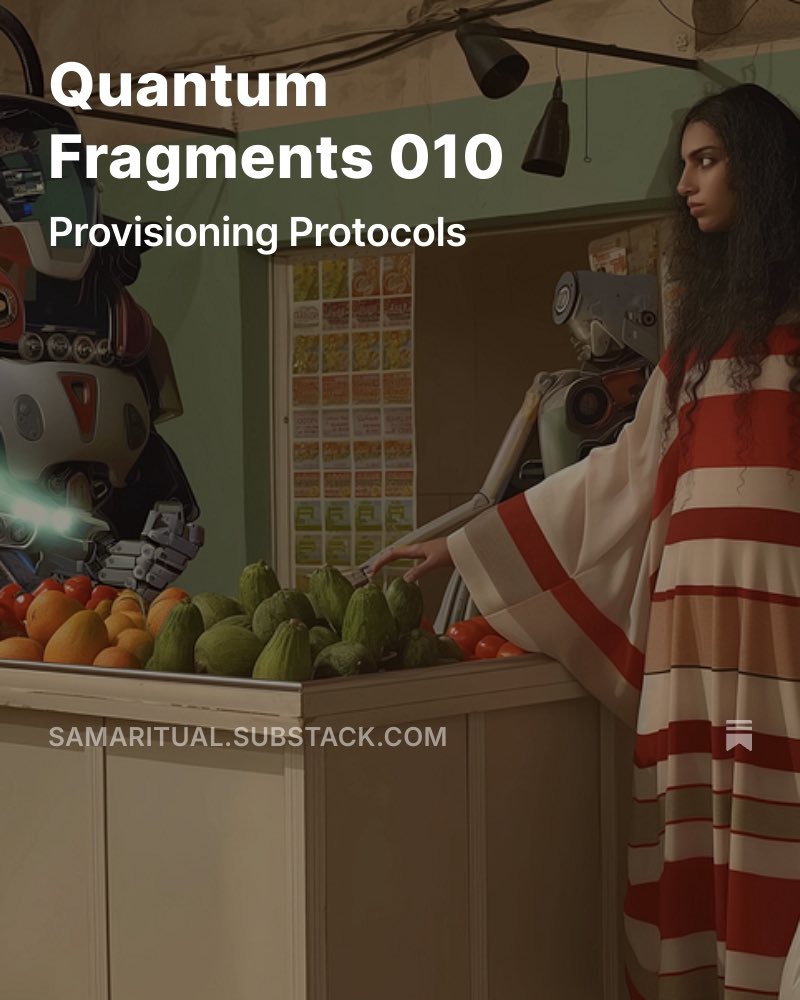 Samaritual's tweet image. Quantum Fragment 010: Provisioning Protocols - multisensory transmission now in the commons… where image meets sound meets text in the space between disciplines 🌪️ is.gd/IbHk0a