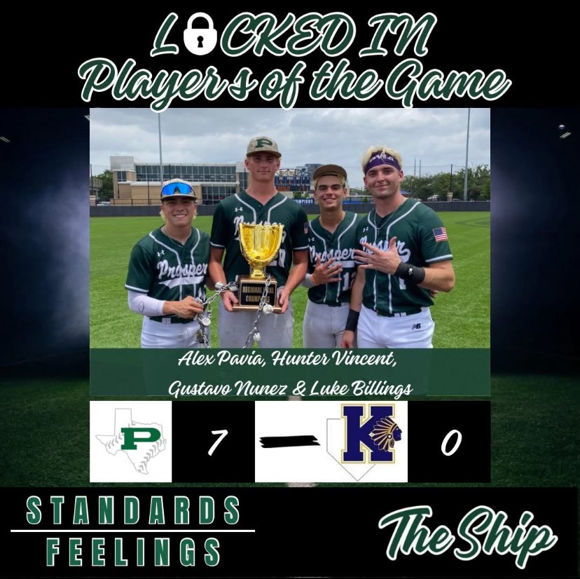 Prosper HS Baseball (@thephsbaseball) on Twitter photo Locked In Dudes for 7-0 game 3 win over Keller to push Prosper to State!
<a href="/HunterVincent25/">Hunter Vincent</a> 6 Inn., 2 H, 0 ER, 8 Kβs
<a href="/LukeBillings44/">Luke Billings</a> 1-2, 2 BB, 1 π£ second pitch of the game.
<a href="/apavia_23/">Alexander Pavia</a> 3-4, 1 R, 2B
<a href="/Gustavoanm09/">Gustavo NuΓ±ezπ»πͺ</a> 1-1, Huge 2 rbi 2 out hit in the 6th. Locked In Dudes for 7-0 game 3 win over Keller to push Prosper to State!
<a href="/HunterVincent25/">Hunter Vincent</a> 6 Inn., 2 H, 0 ER, 8 Kβs
<a href="/LukeBillings44/">Luke Billings</a> 1-2, 2 BB, 1 π£ second pitch of the game.
<a href="/apavia_23/">Alexander Pavia</a> 3-4, 1 R, 2B
<a href="/Gustavoanm09/">Gustavo NuΓ±ezπ»πͺ</a> 1-1, Huge 2 rbi 2 out hit in the 6th.