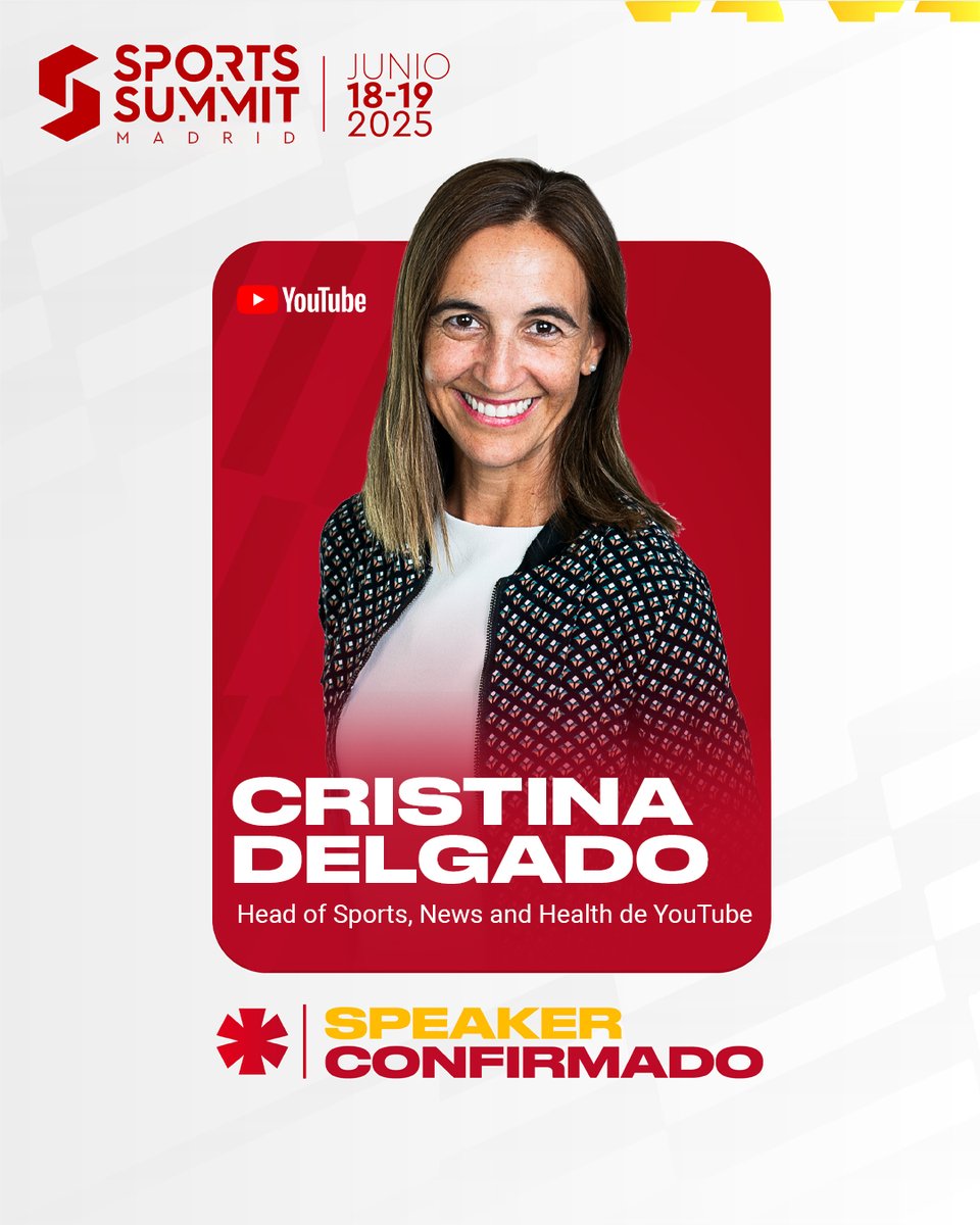 🎤📲 Cristina Delgado, Head of Sports, News &amp; Health Content Partnerships at <a href="/YouTube/">YouTube</a> Spain, joins #SSM25! With 20+ years in media and a key role in YouTube’s podcast project, she’ll share insights on innovation and digital content in sports. 🏟️📺 #SSM25
