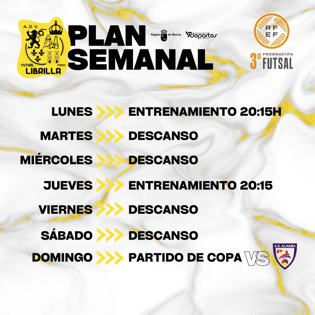 👊 Pensando ya en el partido de Copa Federación 

Este será nuestro plan semanal de entrenamientos 🤝

#SomosLibrilla 💛 #EternamenteCati