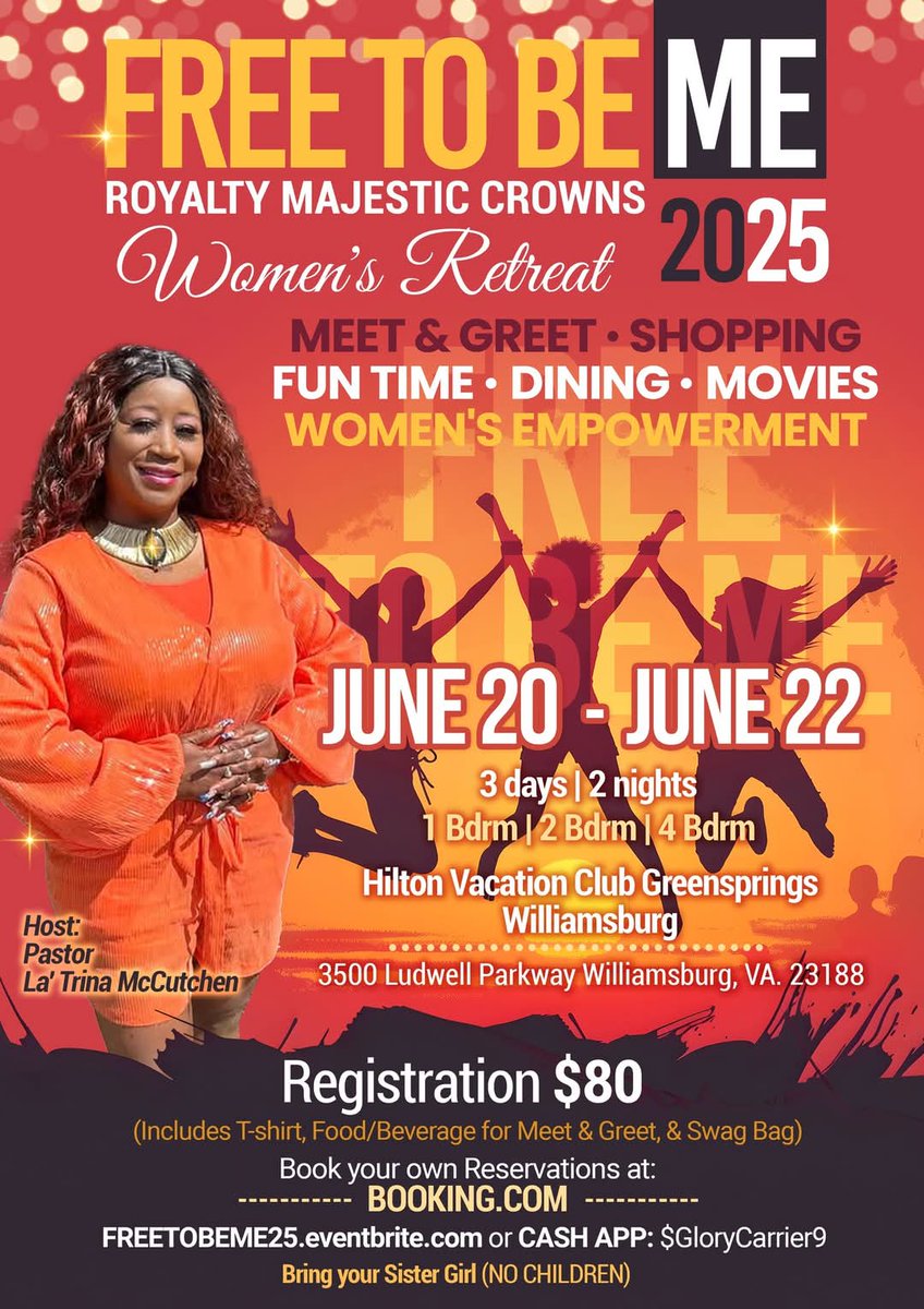 SpiritOfTruthMi's tweet image. ♥️🔥Hey Ladies!♥️🔥
♥️🔥Friday June 20- Sunday June 22 2025
🔥♥️Williamsburg Va
♥️🔥Registration $80 Includes: 
Empowerment Sessions
Door Prizes
Swag Bags
T-shirts
Fellowship
Fun
Networking
Divine Connection
Movies
Swimming
Impartation
Outpour 
Meet &amp;amp; Greet 
and so much