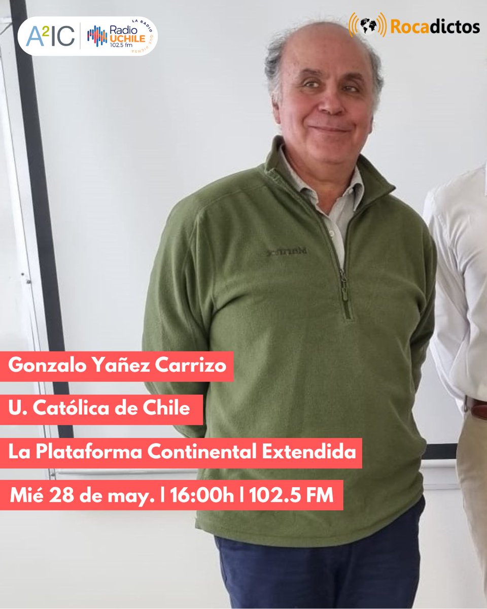 🔴 MIÉRCOLES: El Dr. Gonzalo Yañez (<a href="/ucatolica/">Universidad Católica</a>) nos hablará de la Plataforma Continental Extendida (PCE), tema de alcances políticos y económicos donde los geocientistas tienen mucho que decir. ¡Sintoniza #ROCADICTOS!

🗓️28/05
⏰16:00h
🎙️102.5 FM
➡️radio.uchile.cl