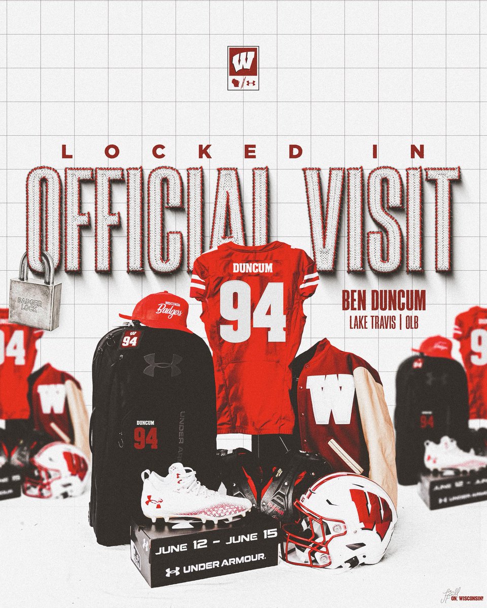 ben_duncum's tweet image. Excited to come on my OV to @BadgerFootball @Coach_Mitch_ @RoseBrandon_ @CoachWhit_UW @GregBiggins @JScruggs247 @adamgorney @ChadSimmons_ @BrandonHuffman @SWiltfong_ @samspiegs @TheUCReport @RivalsFriedman @MikeRoach247