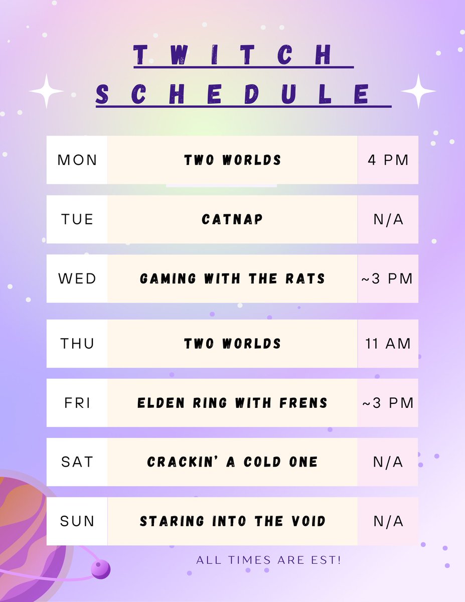 ValkerrieMill's tweet image. This week's schedule, Two Worlds as we go South of the Capital, and enter the Lands with hordes of Orcs! Rats are causing chaos once again on Wed and we shall see how the weekend unfolds depending on if Elden Ring is a go or we just chillin'!