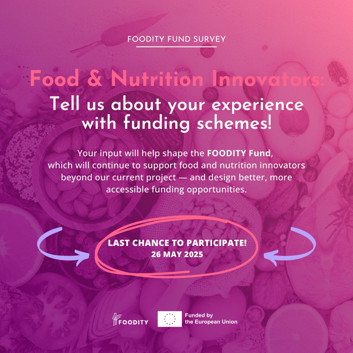 📢 #FoodInnovators: Last chance to share your voice!

Do you have experience navigating funding schemes and application processes?

Help improve future #FundingOpportunities in food &amp; nutrition by filling out this short survey: docs.google.com/forms/d/e/1FAI…

#FOODITYfund