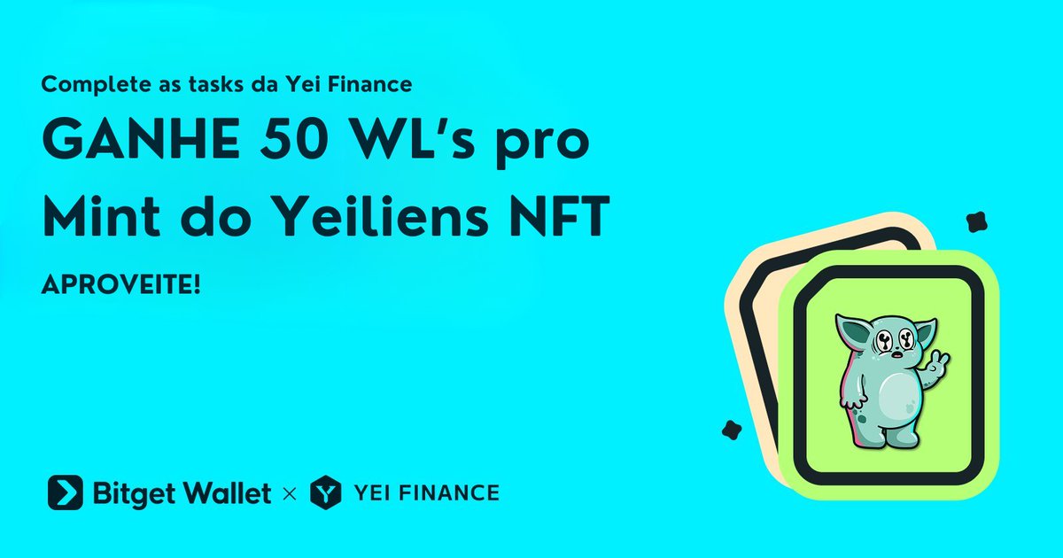 Evento de colaboração com a <a href="/YeiFinance/">Yei Finance</a>:
🪂 Drop de 50 WLs <a href="/yeiliens_nft/">Yeiliens</a> 

Como participar:
1⃣HOLD ≥ $ 10 em ativos
2⃣Seguir <a href="/yeiliens_nft/">Yeiliens</a>
3⃣Junte-se ao Yeiliens TG: t.me/+H4HM8ZWkHQlhY…
4⃣Curtir + RT esta publicação: x.com/yeiliens_nft/s…
 
➡️Enviar Endereço EVM da Bitget