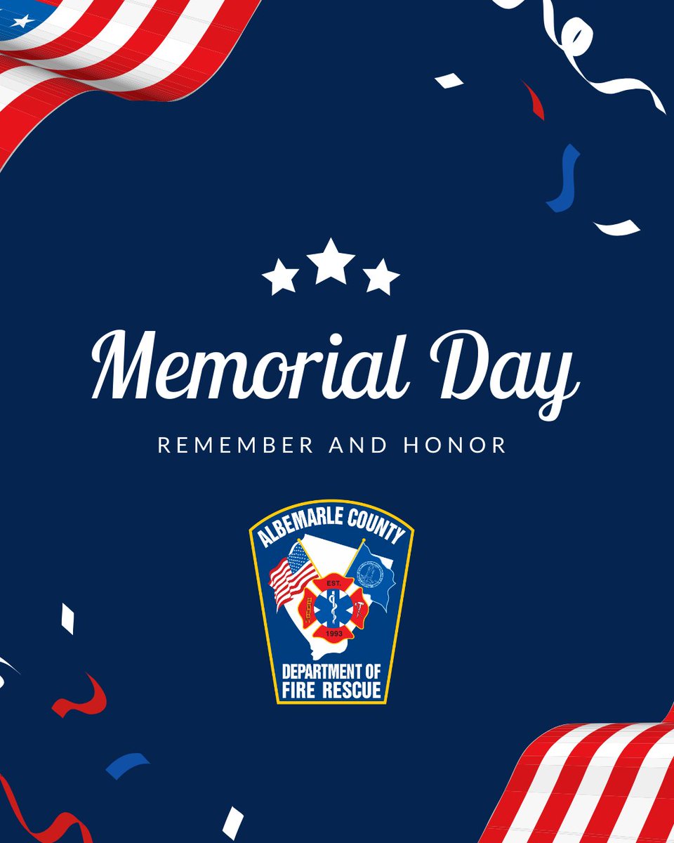 This Memorial Day, we honor the brave men and women of the United States Armed Forces who gave their lives in service to our nation.

We at Albemarle County Fire Rescue thank all service members for their sacrifice. Their courage will never be forgotten.