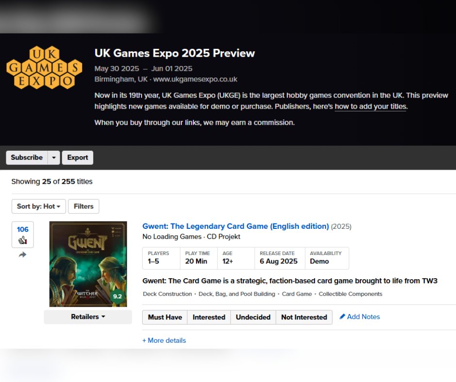It's going to be a good week because Gwent is currently voted as the #1 hottest game on UKGE's 2025 Preview on BoardGameGeek. 🔥 

Check it out and give Gwent a thumbs up 👍 if you're excited to play it: ow.ly/fJYZ50VYS9L