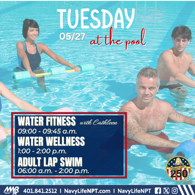 NavyLifeNPT's tweet image. ☀️ Tuesday at John H. Chafee Fitness Center! 🏋🏽‍♀️ Start your day strong with these awesome classes! See you at the gym! 
#FitnessClasses #Kickboxing #AnimalFlow #YogaTime #WaterFitness #HealthyLifestyle #NAVSTANPTMWR