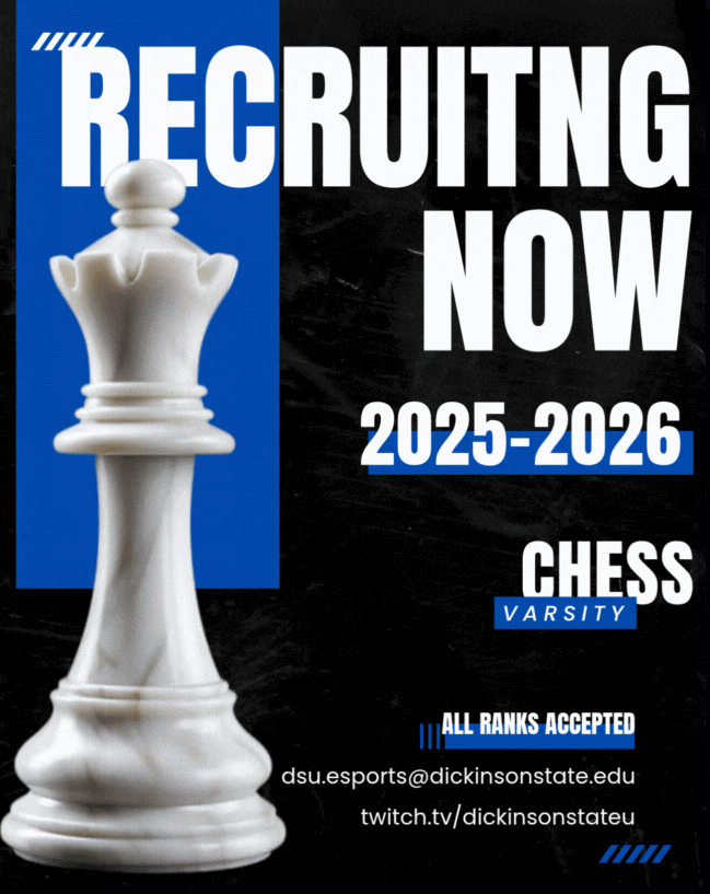 The board is yours!

DSU Esports has open spots for Chess in 2025-2026, with scholarships available for players! Want to make the first move? Head to bluehawkesports.com or email the contact on screen for more! #hawksareup