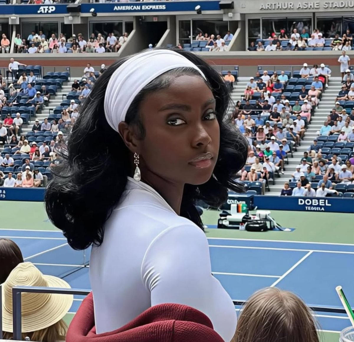 mymixtapez's tweet image. Girl spotted at a tennis match is going viral for giving 'Black Barbie' vibes 🤍