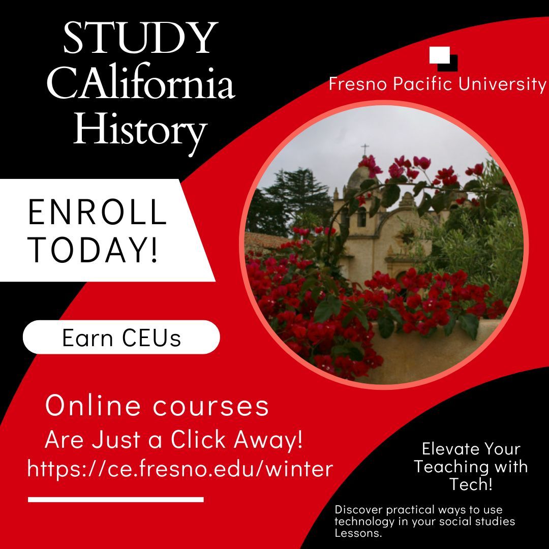 Sharpen Your Expertise in California History — Fully Online!
Take your teaching to the next level with engaging, standards-aligned California History courses through Fresno Pacific University.
👉 Enroll now: ce.fresno.edu/winter 
#CaliforniaHistory #TeachCaliforniaHistory